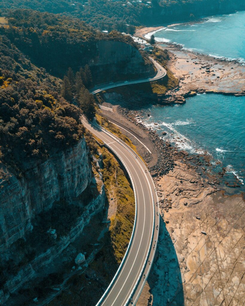 A coastal cliff road along the Australian shoreline